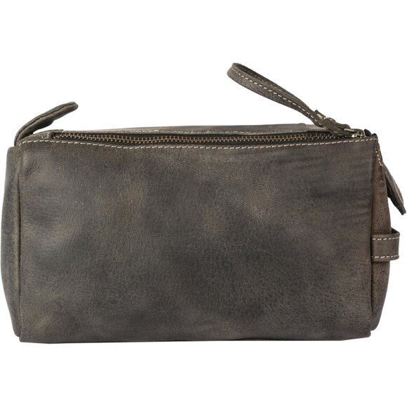 Unisex Charcoal Black Premium Buffalo Leather Toiletry Bag Travel Shaving kit - Picture 3 of 9